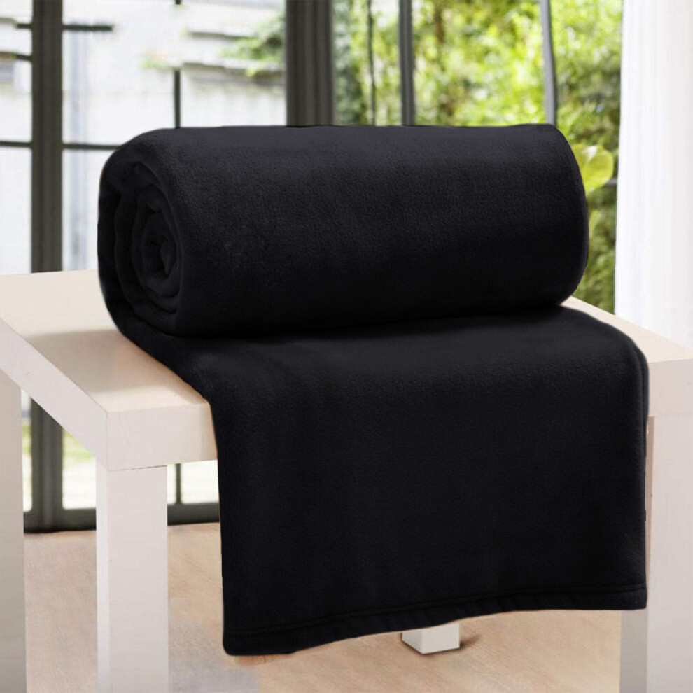 (Black Blanket) Fleece Blankets Double Warm Soft Plush Mink Throws