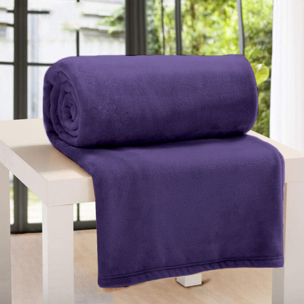 (Purple Blanket) Fleece Blankets Double Warm Soft Plush Mink Throws