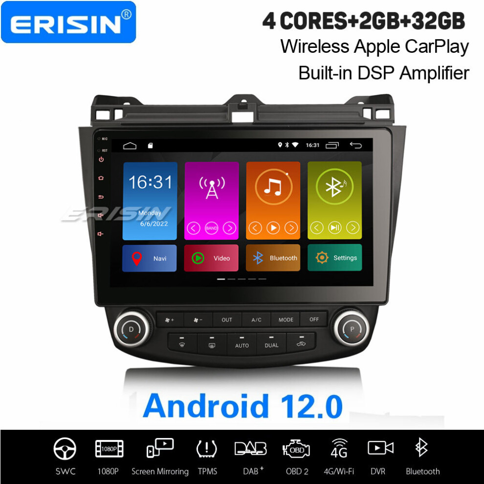 10.1" Android 12 Car Stereo For Honda Accord Vii Dab+ Satnav Carplay 32Gb Bluetooth Dvr Obd2 Dsp 737655209815