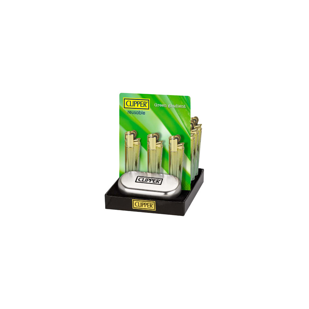 12 Clipper CMP11R Metal Flint Green Gradient Lighters - CM0S127UK