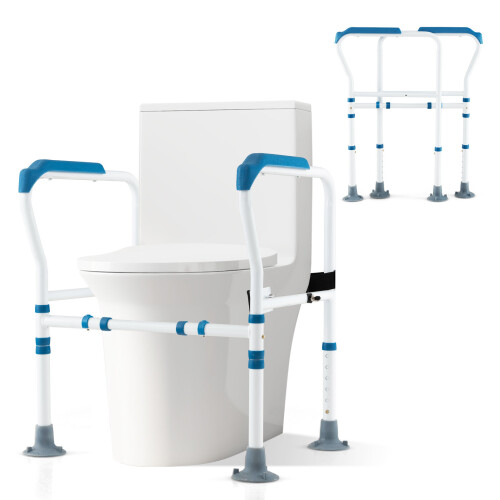Costway Toilet Surround Rail Metal Safety Frame Adjustable with Fixed Straps