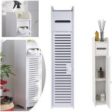 Wood Bathroom Storage Cabinet Toilet Paper Roll Holder Free Standing Organizer
