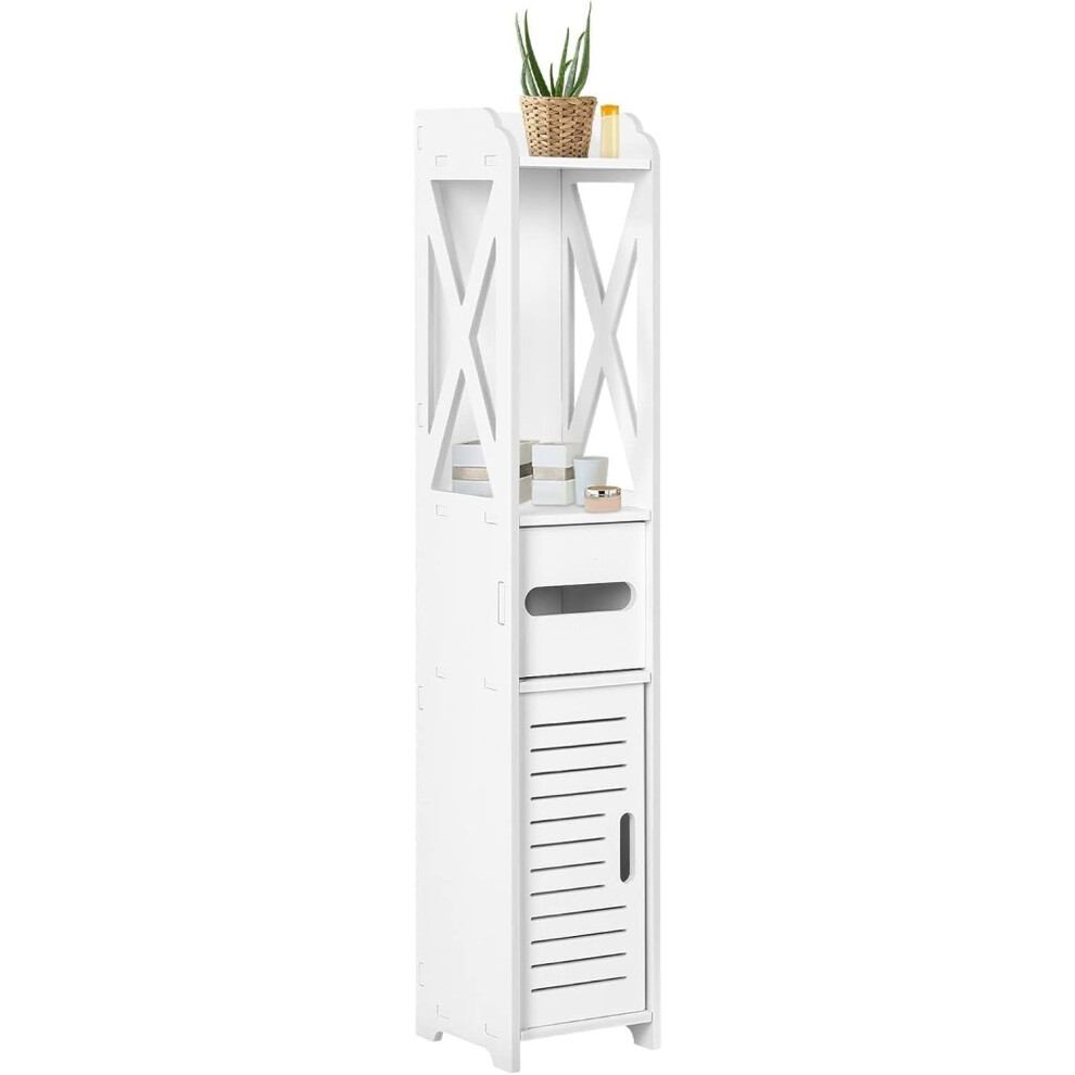 Bathroom Toilet Paper Roll Holder Floor Cabinet 3 Tier Slim Storage Cabinet 18X20X80cm Waterproof FreeStanding White Storage Unit