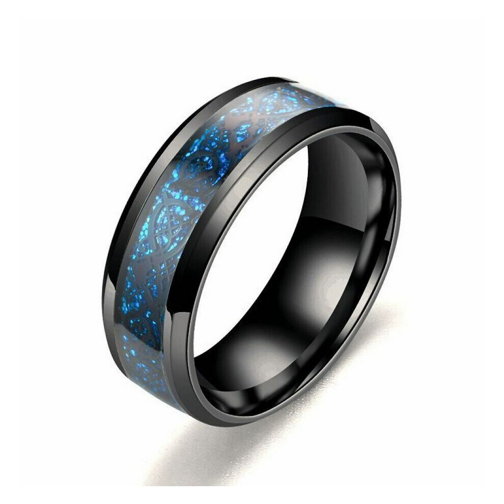 Photos - Ring  Viking Runes Celtic Dragon Stainless Steel (3# 8mm Black & Blue Anti-anxiety Titanium Steel Ring, 13)