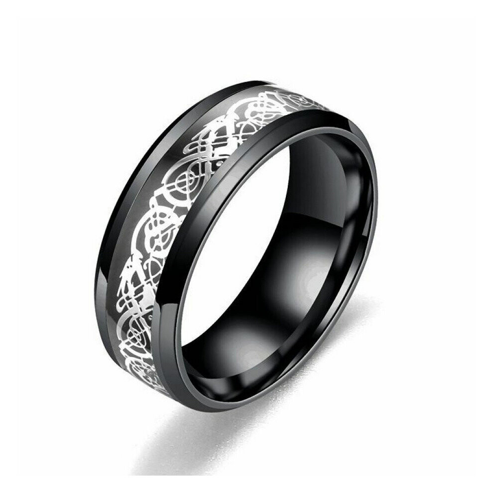 Photos - Ring  Viking Runes Celtic Dragon Stainless Steel (4# 8mm Black Rotating Rings Men Women Jewelry, 9)