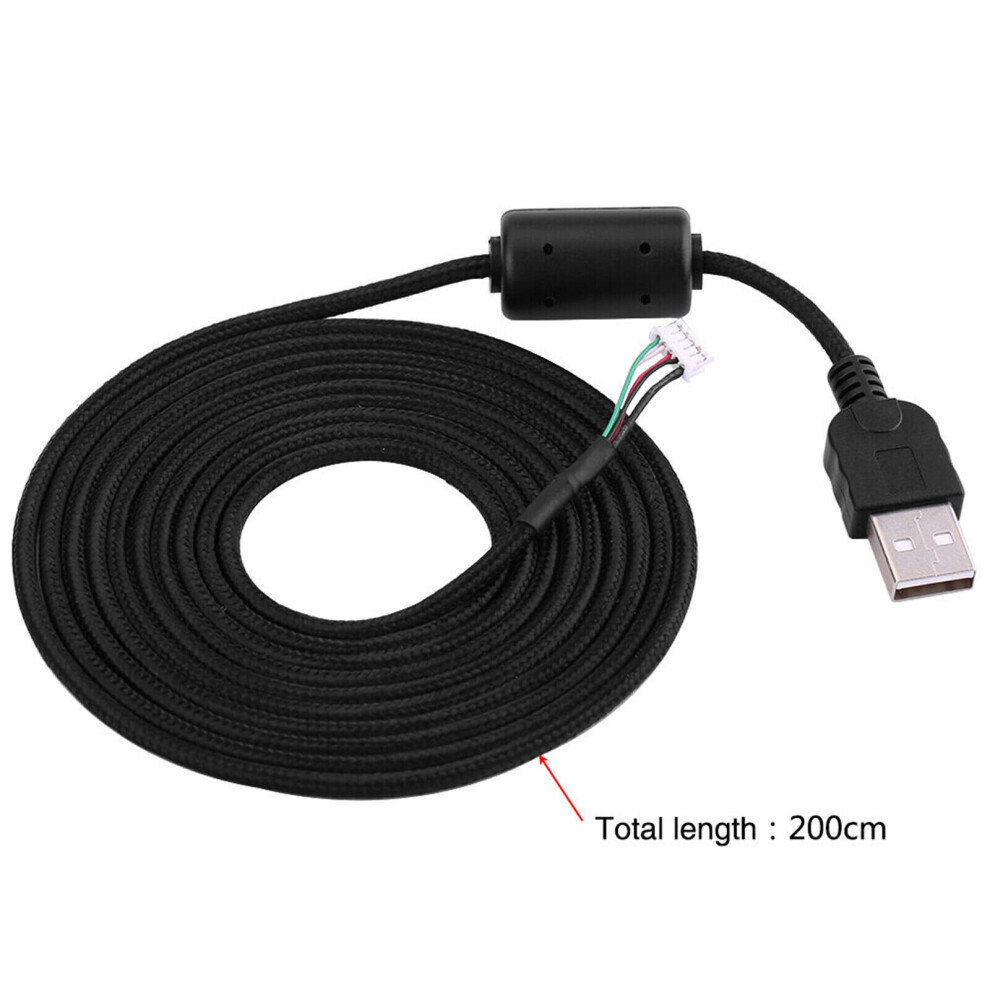 For Logitech G5 G500 G500s Mouse Mice 2M Usb Cable Braided Line Wire Black 713929768561