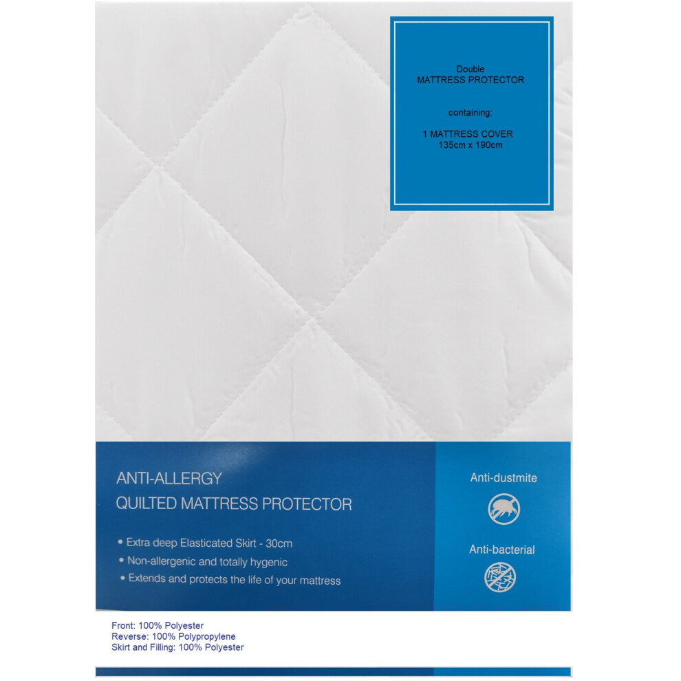 Gr8 Home (Double) Anti Allergy Quilted Mattress Protector Topper White