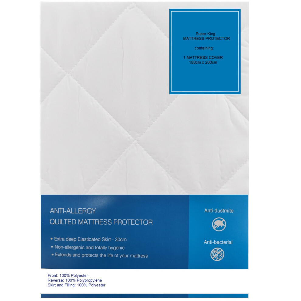 Gr8 Home (Super King) Anti Allergy Quilted Mattress Protector Topper White