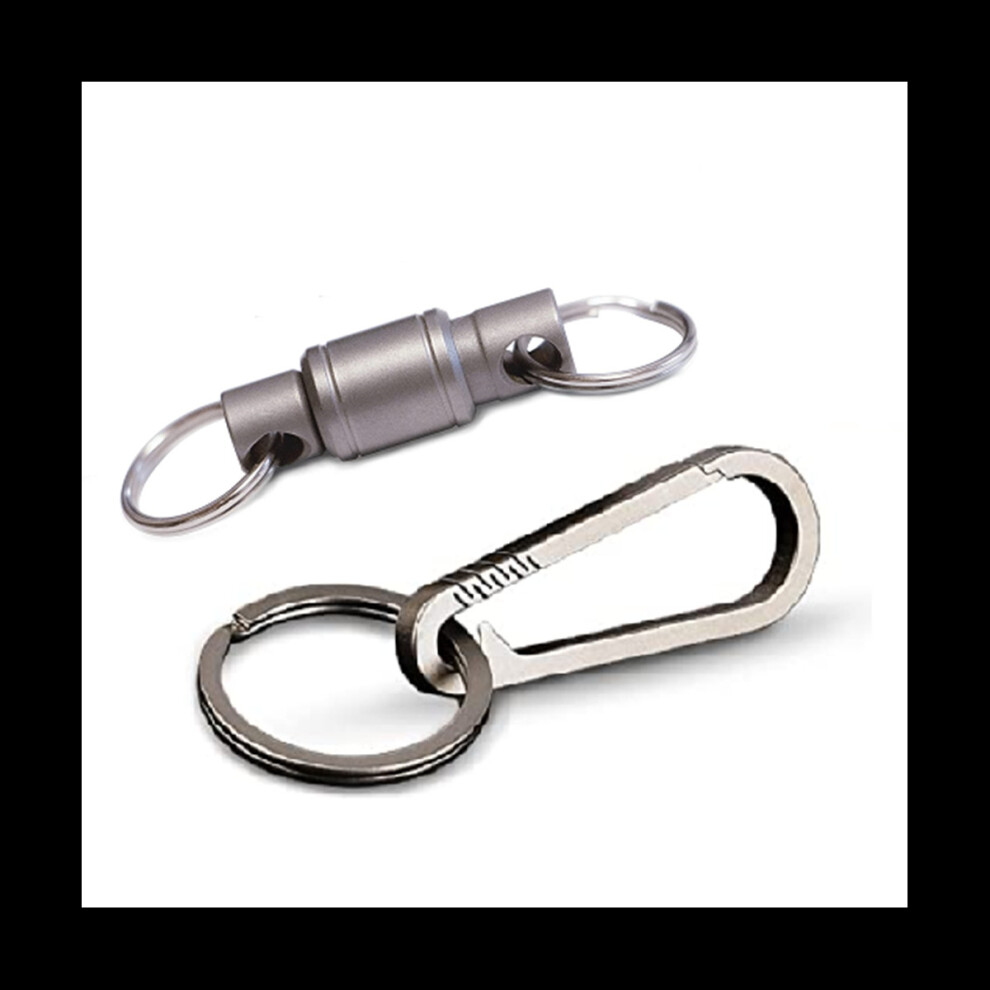 Quick Release Keychain Set with Titanium Carabiner and Keyrings Titanium Swivel Clip 360-Degree Rotation 2Pcs