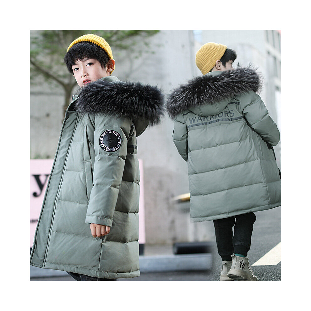 (Green, 8-9yrs) Russian Winter Children Boy Down Jacket Hooded Waterproof Thicken Warm Boy Outerwear Coat 4-14 Years Kids Teenage Parka