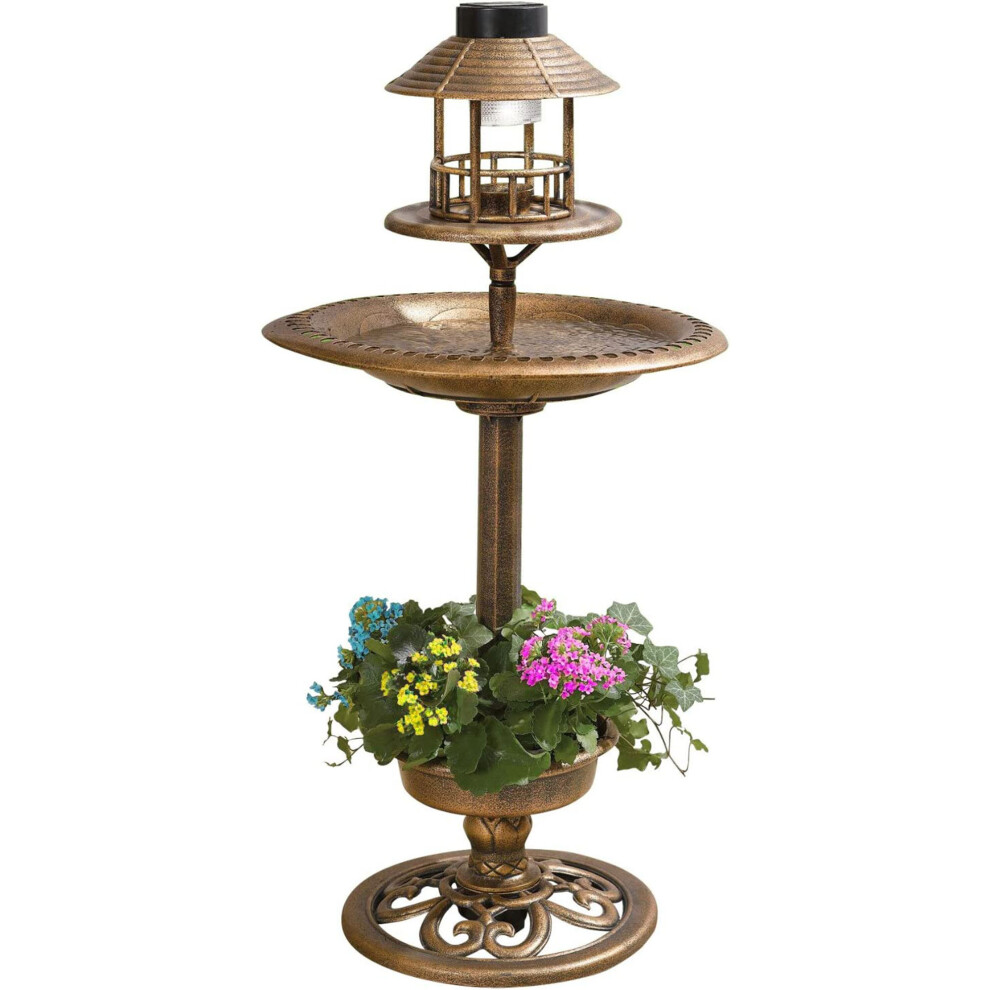 Denny Int Ltd Bird Hotel Feeder & Bath With Solar Garden Ornamental Birds Table Station Light