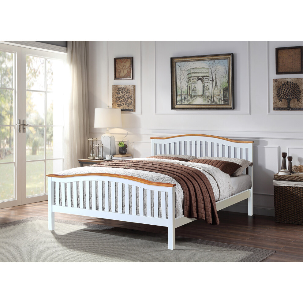 (White, With Stella Mattress) 5ft Solid Wooden Curved Bed in Grey or White