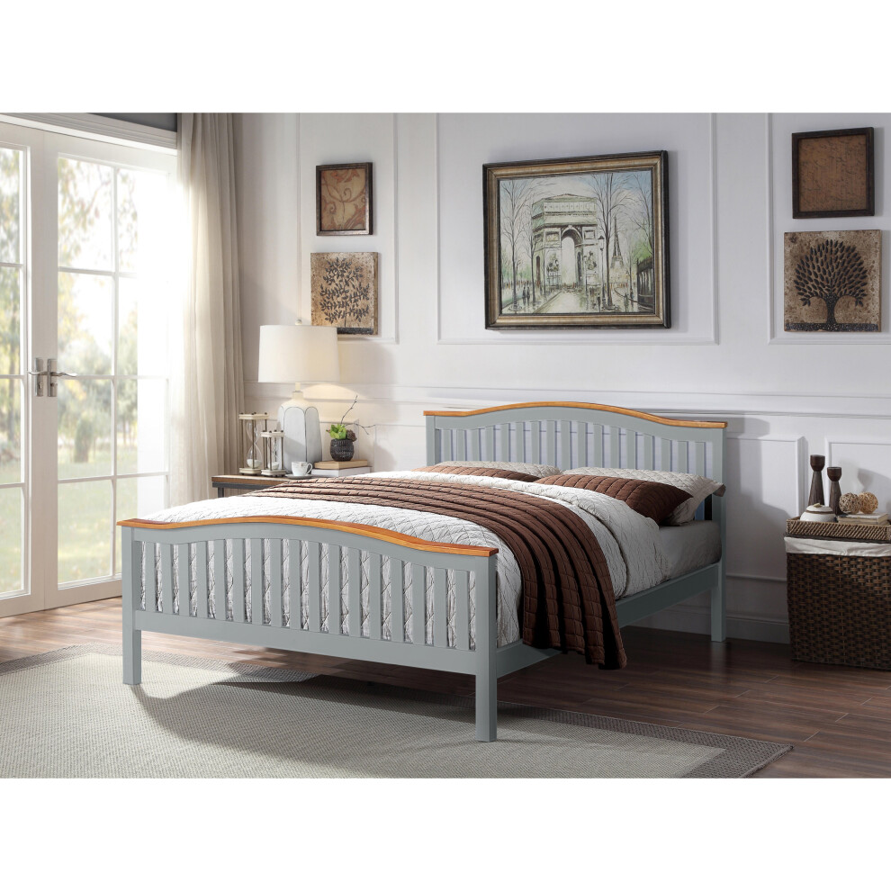 (Grey, With Leila Mattress) 5ft Solid Wooden Curved Bed in Grey or White