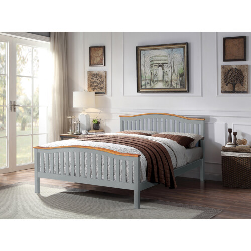 Comfy Living (Grey, With Lucy Mattress) 5ft Solid Wooden Curved Bed in Grey or White