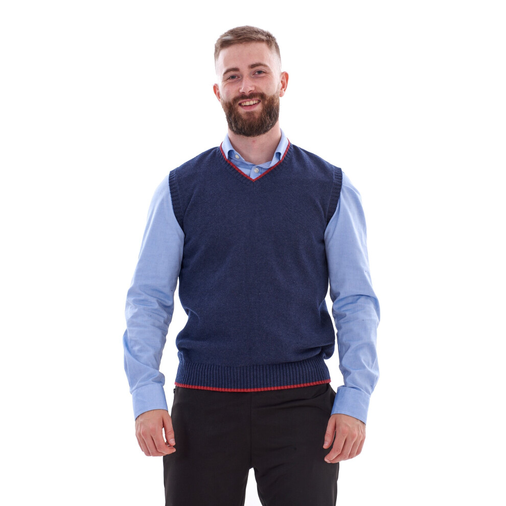 (Navy, M) Malay Mens Knitted Sweater Vest Sleeveless V Neck Vintage Style Jumper Cardigan 