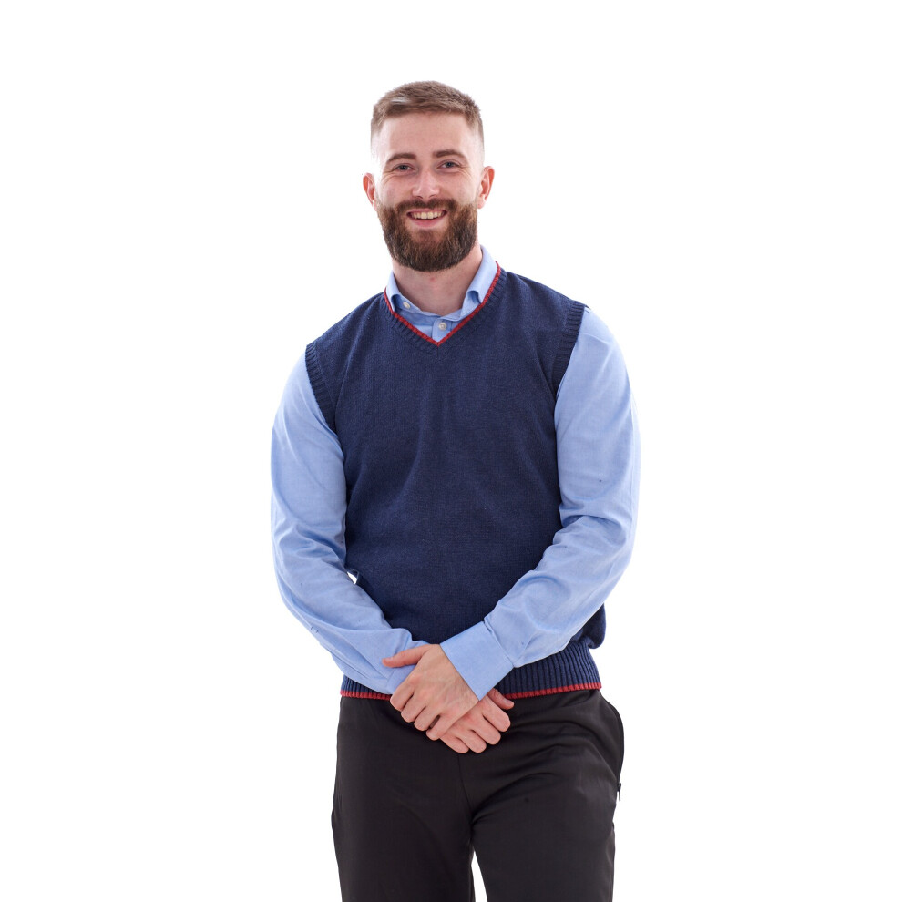 (Navy, S) Malay Mens Knitted Sweater Vest Sleeveless V Neck Vintage Style Jumper Cardigan 