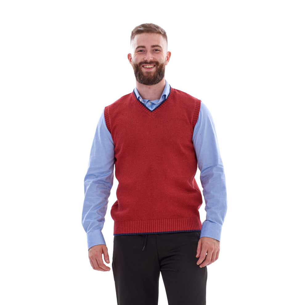 (Red, XL) Malay Mens Knitted Sweater Vest Sleeveless V Neck Vintage Style Jumper Cardigan 
