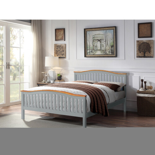 Comfy Living (Grey, With Kerri Mattress) 5ft Solid Wooden Curved Bed in Grey or White