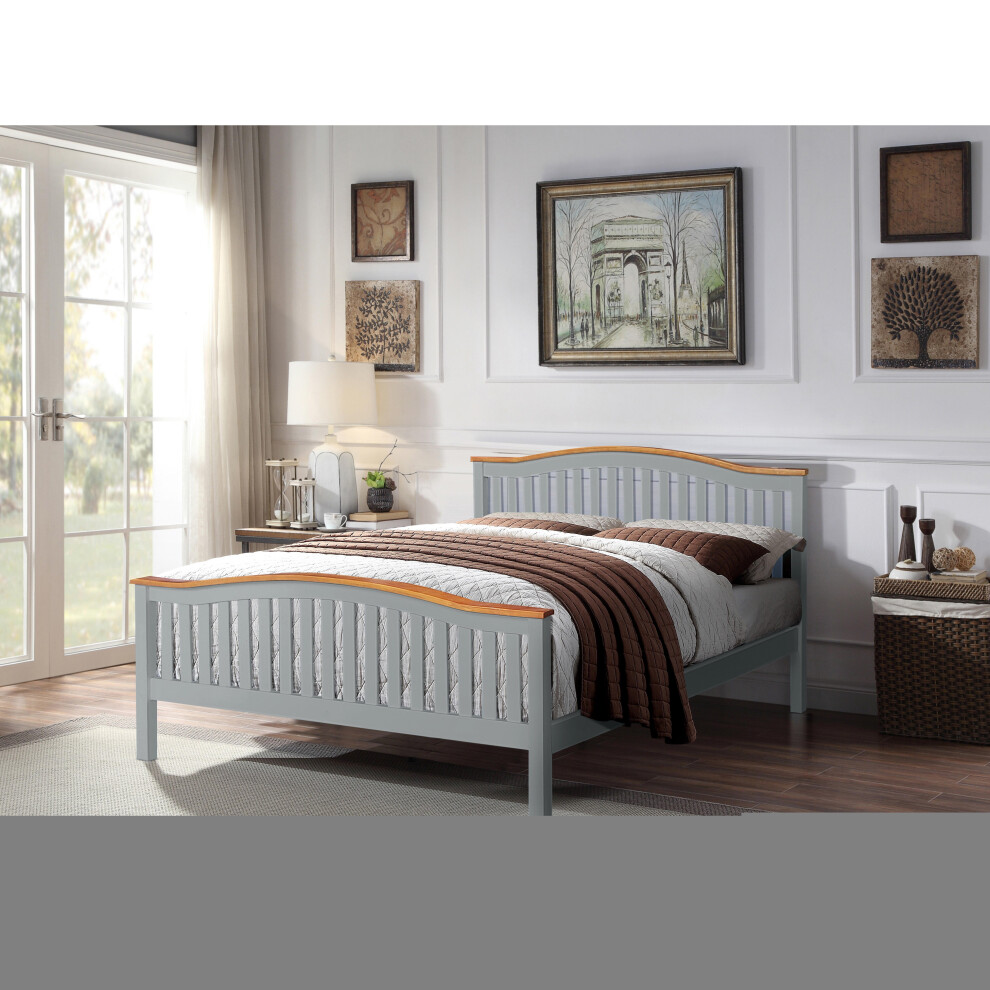 (Grey, With Kerri Mattress) 5ft Solid Wooden Curved Bed in Grey or White