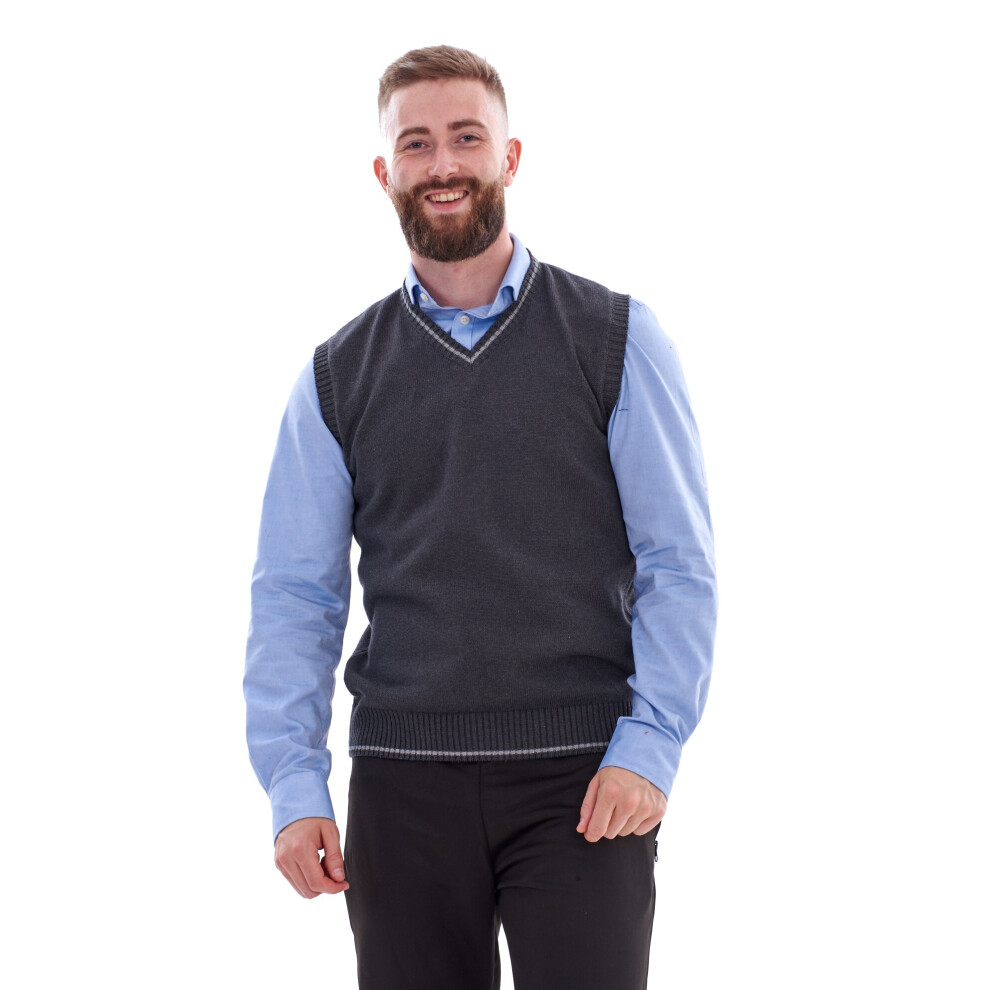 (Charcoal, XL) Malay Mens Knitted Sweater Vest Sleeveless V Neck Vintage Style Jumper Cardigan 