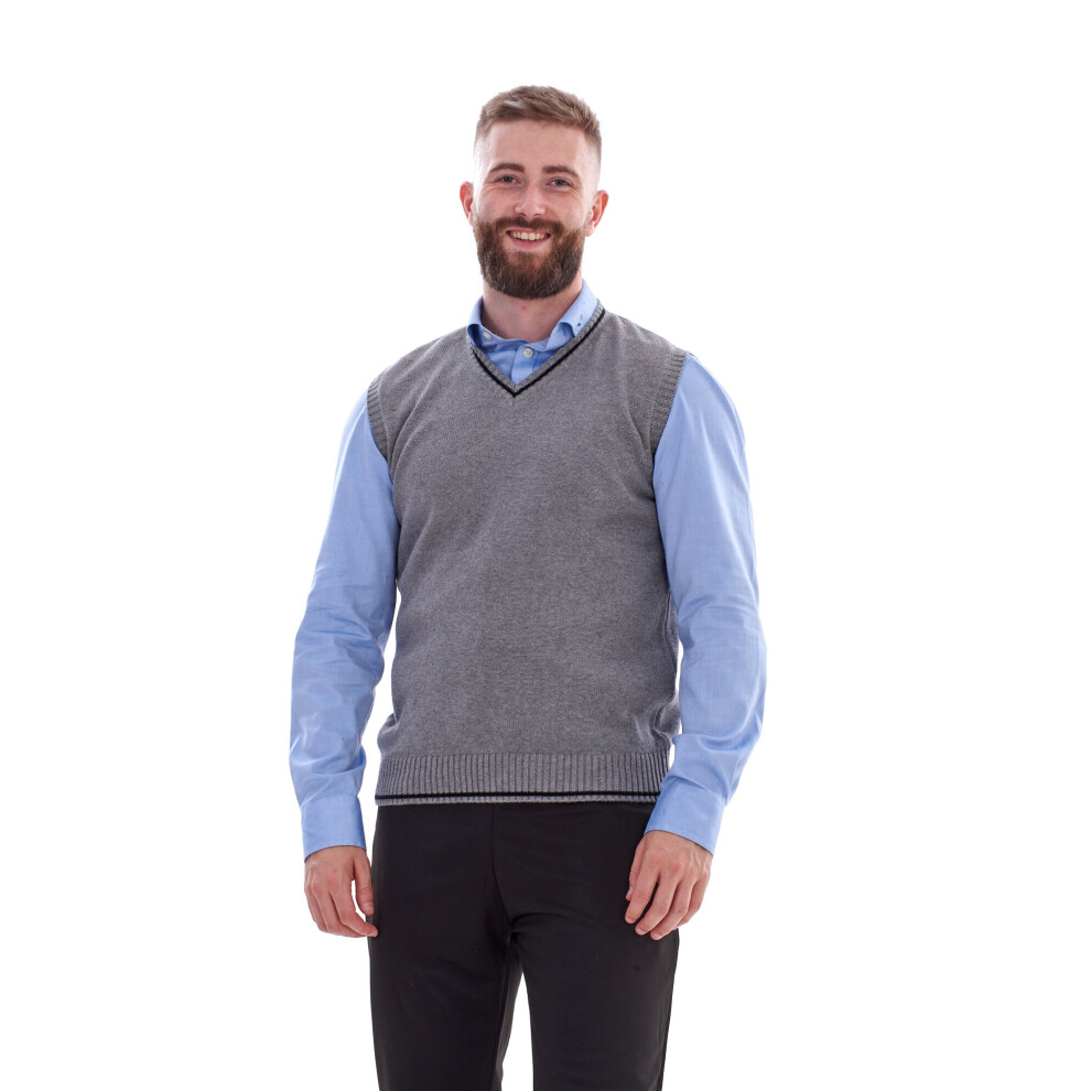 (Grey, XL) Malay Mens Knitted Sweater Vest Sleeveless V Neck Vintage Style Jumper Cardigan 
