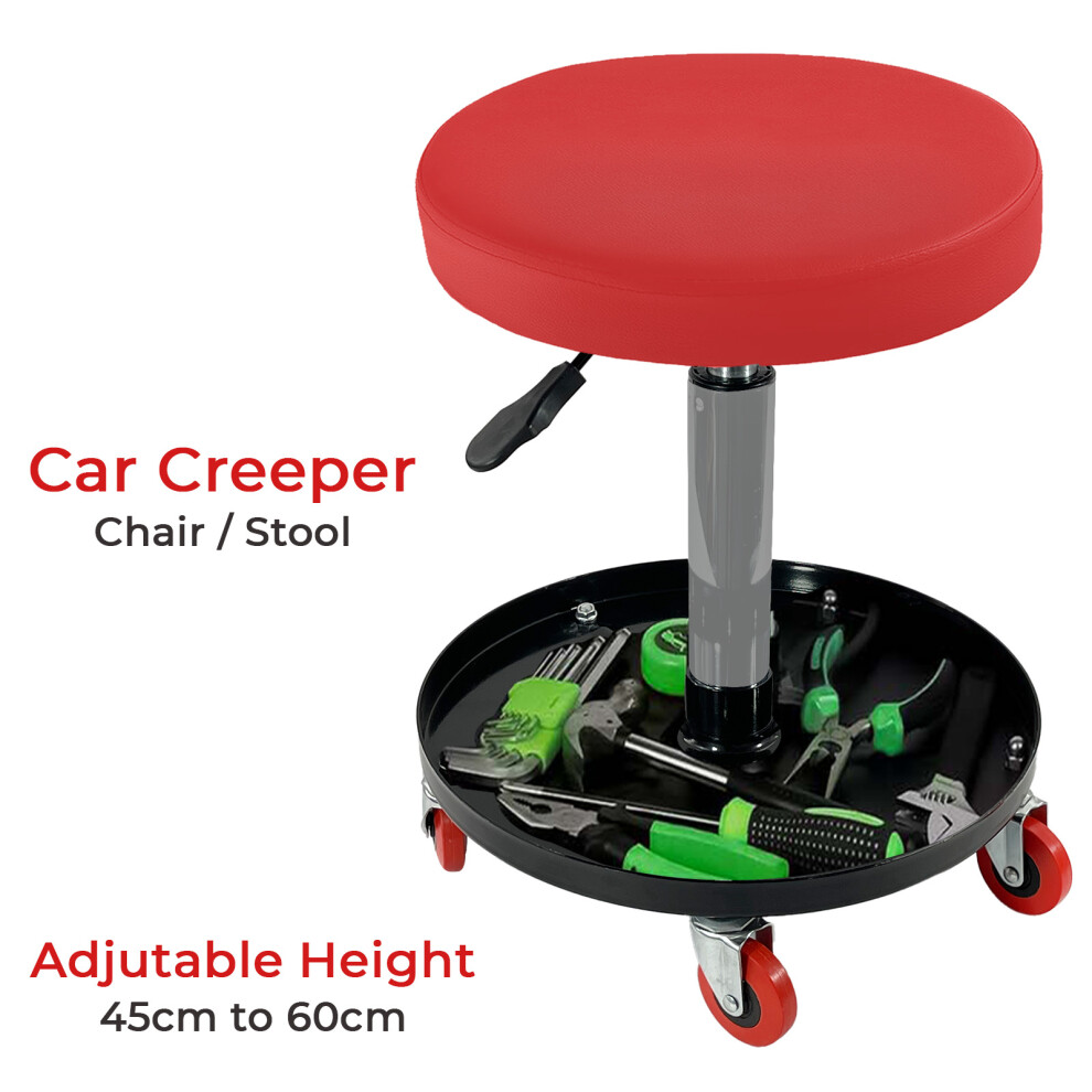 Creeper Stool Seat Pneumatic Mechanic Round Car Bike Workshop Garage - Red/Black