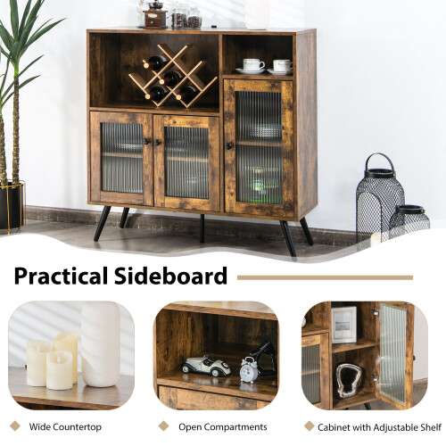 Costway Industrial Sideboard Cabinet Kitchen Cupboard with Adjustable Shelves 2