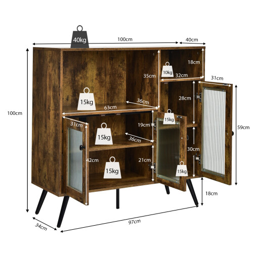 Costway Industrial Sideboard Cabinet Kitchen Cupboard with Adjustable Shelves 1