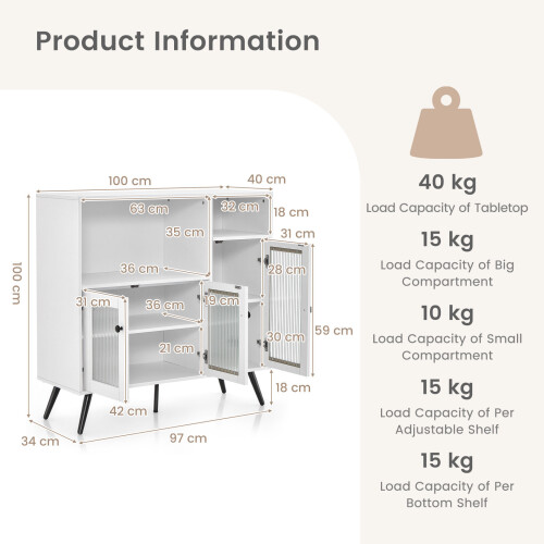 Costway Industrial Sideboard Cabinet Kitchen Cupboard with Adjustable Shelves 1