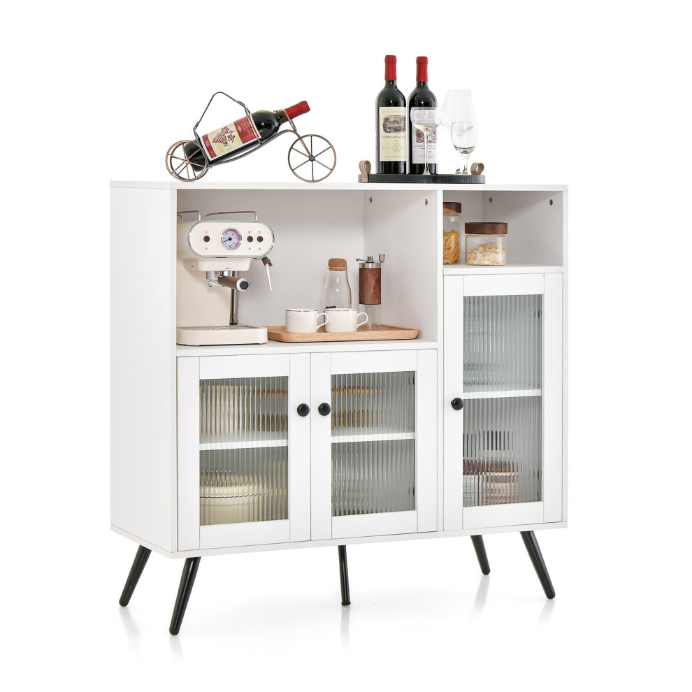 Costway Industrial Sideboard Cabinet Kitchen Cupboard With Adjustable Shelves White