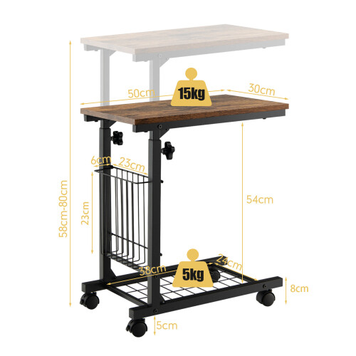 Costway C-shaped Sofa Side Table Adjustable End Table w/ Storage Basket 1