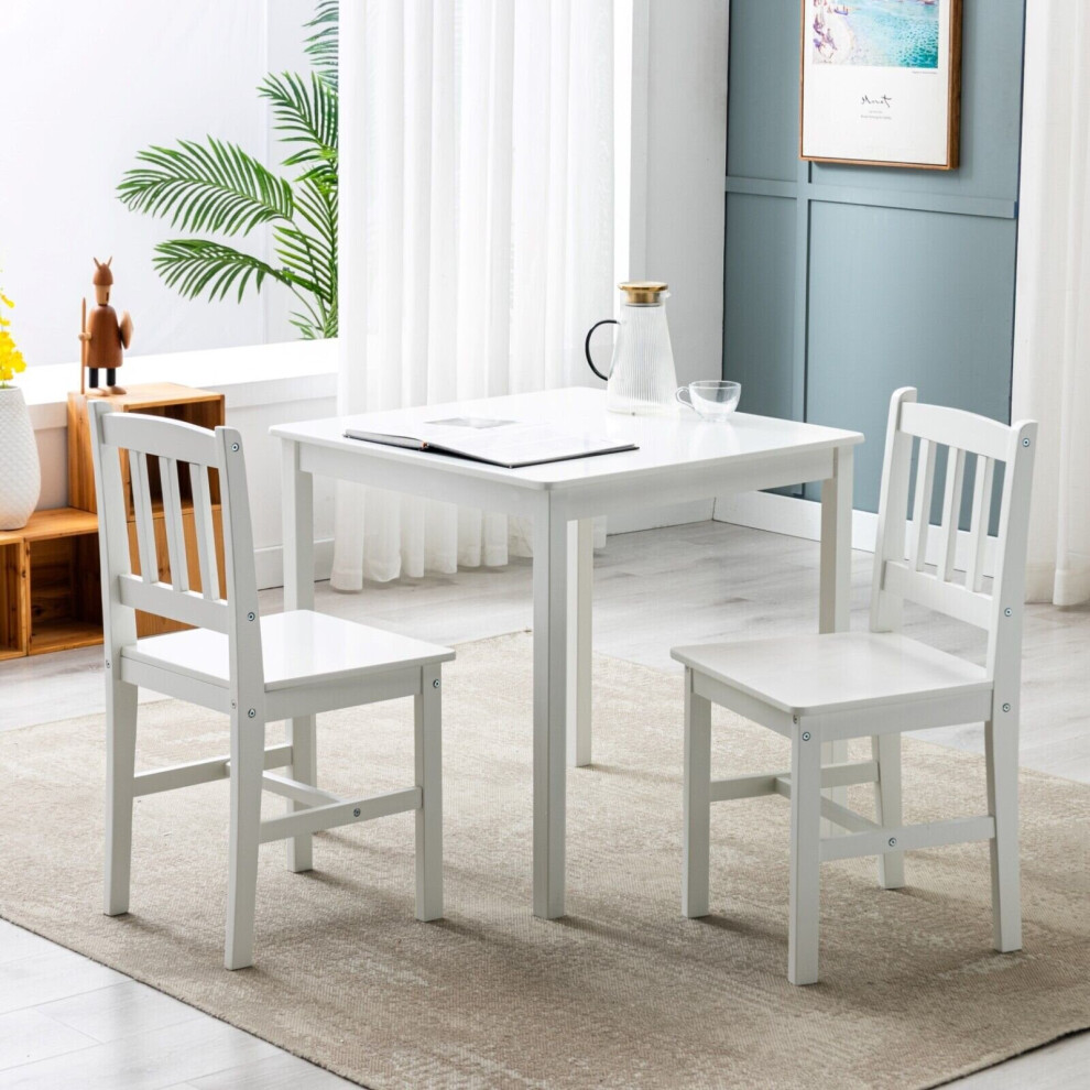 (White) Classic Solid Wooden Dining Table and 2 Chairs 2+1