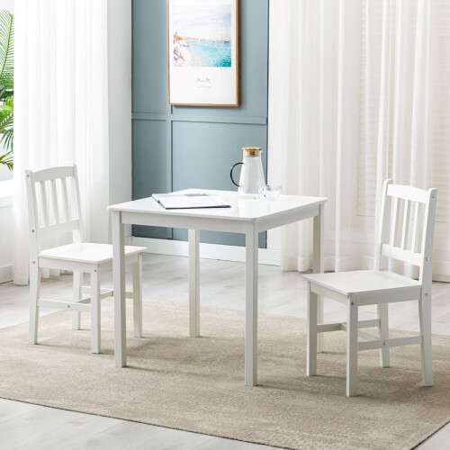 MCC (White) Classic Solid Wooden Dining Table and 2 Chairs 2+1 1