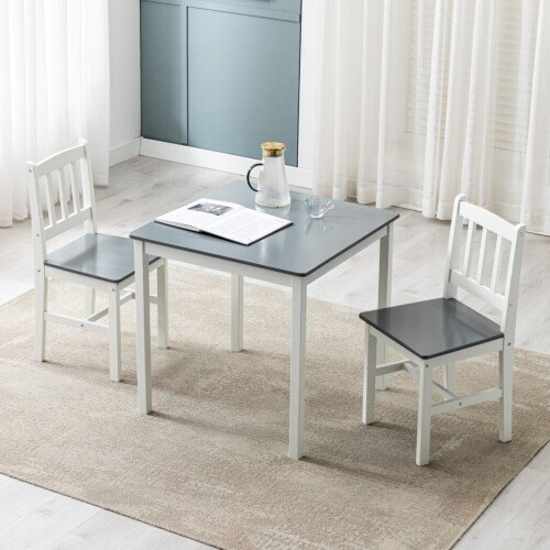 MCC (Grey) Classic Solid Wooden Dining Table and 2 Chairs 2+1