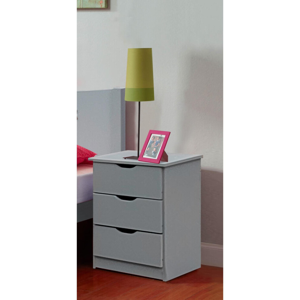 (Grey) Wooden 3 Drawer Bedside Table In Pink Blue Or Grey