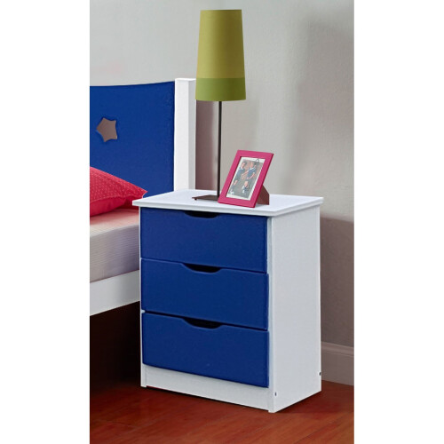 Comfy Living (Blue) Wooden 3 Drawer Bedside Table In Pink Blue Or Grey