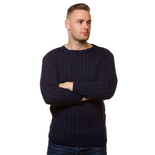 (Black, L) Malay New Mens Chunky Cable Knit Pullover Jumper Thick Worm Winter Sweater