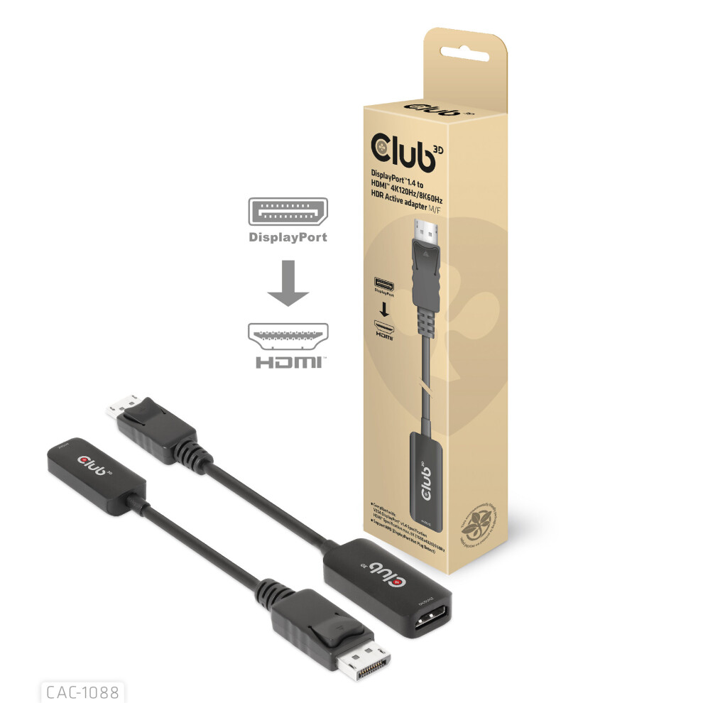 Club3d Displayport1.4 To Hdmi 4K120hz/8K60hz Hdr Active Adapter M/F 8719214472740