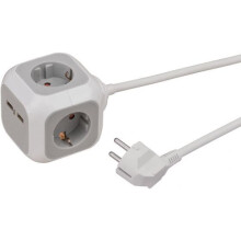 ALEA-Power Electric Box mit USB/Steckerblock (4-fach Steckdose, 2x USB-Ladegerät und 1,40 m Kabel) TYP F