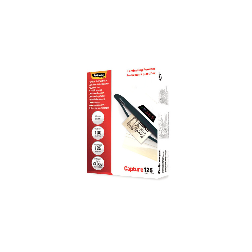 Fellowes Glossy 125 Micron Card Laminating Pouch - 65x95mm