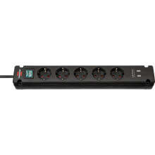 Presă de alimentare Bremounta cu 5 căi cu 2 prize de încărcare USB Negru 3,00 m TIP F
