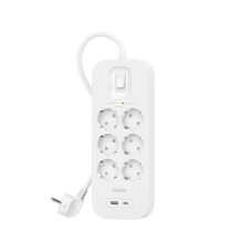 Belkin Multiprise USB avec Protection Contre Les surtensions à 6 Prises CA, Montage Mural, câble de 2 m, indicateur d'état LED, 1