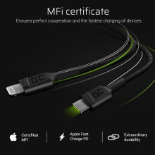 KAB USB-C > Lightning (ST-ST) 1m Green Cell Black