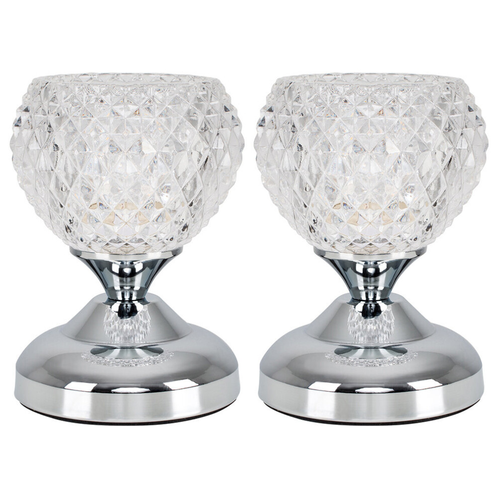 Pair of Silver Table Lamp Touch On/Off Dimmable