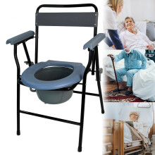 Folding Steel Commode Portable Toilet with Safety Lock and 9Lt Pail
