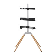 Quadpod TV-Ständer - EINE FÜR ALLE - Helle Holz- und Metalloberfläche - 360 drehbar - Für TVs von 32'' bis 75'' - Max. 35kg