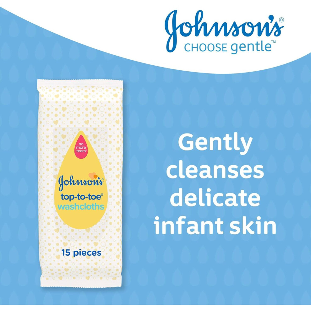 Johnson's Top-To-Toe Washcloths 15 Pieces Pre-Moistened for Baby Skin