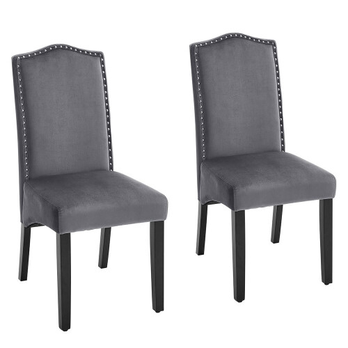 Living And Home Set of 2 Grey Velvet High Back Dining Chairs 2