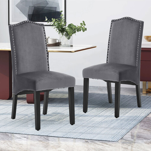 Living And Home Set of 2 Grey Velvet High Back Dining Chairs 1