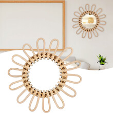 Nordic Rattan Makeup Mirror Wall Hanging Creative Art Decorative Mirror Photo Props Home Decor Ornament for Dressing Bathroom